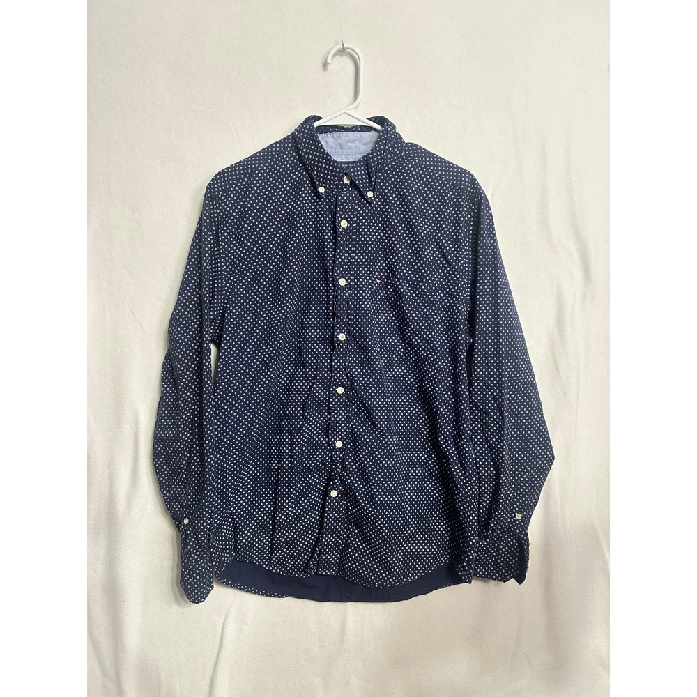 Tommy Hilfiger Mens Classic Fit Navy Blue Geometric Print Button Down Shirt M‎